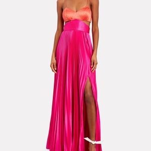 AMUR Women's Pink Elodie Colorblock Satin Gown